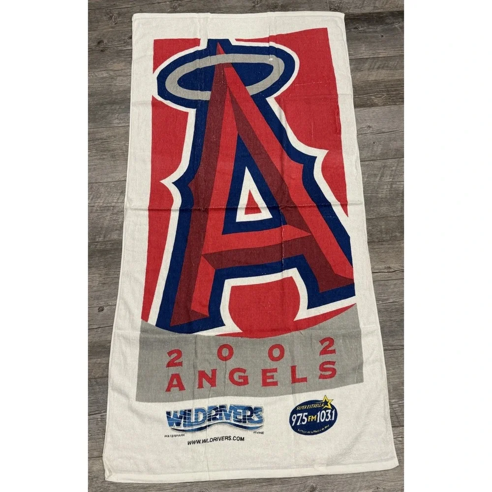 2 Vtg Angels Big A MLB Promotional Beach Bath Dorm Towel Wild Rivers Promo 2002